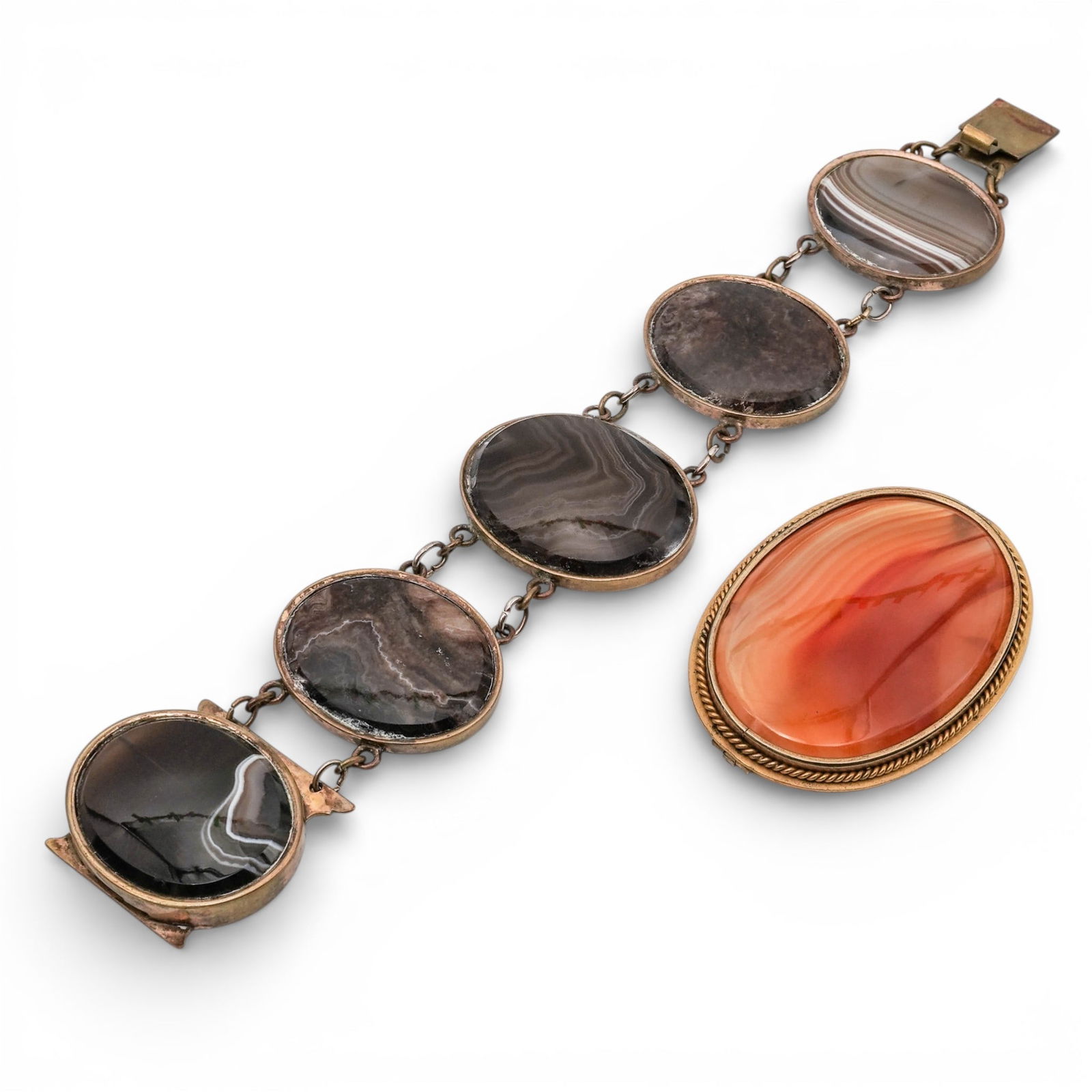(2 Pc) Victorian Agate Bracelet & Brooch (1 of 5)