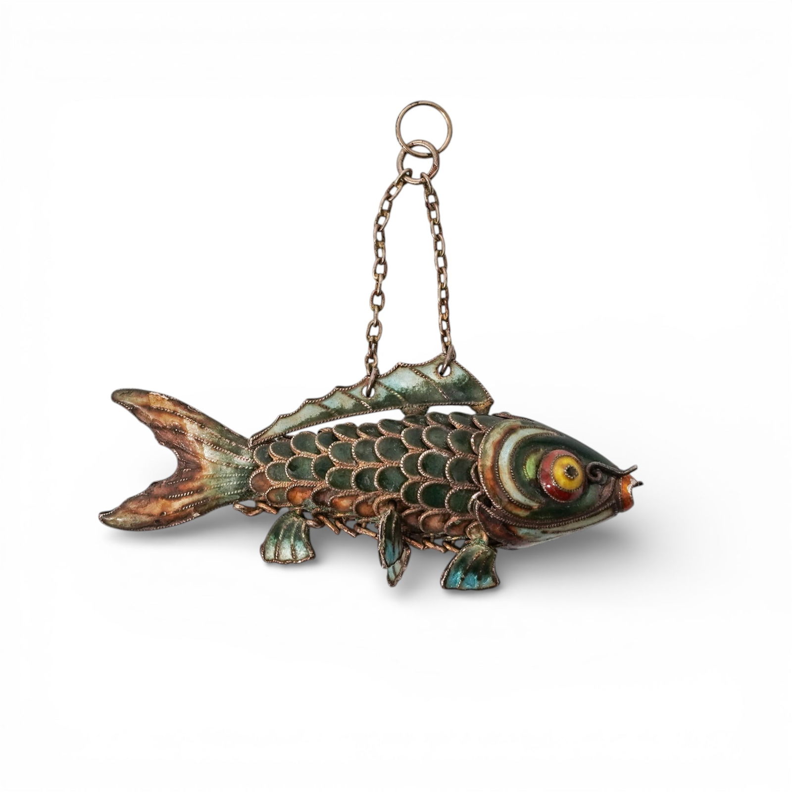 Antique Chinese Export Silver & Enamel Koi Fish Pendant (1 of 6)