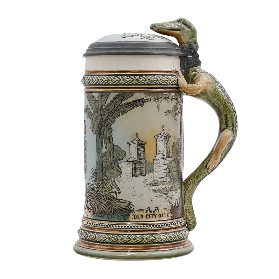 Antique Rare Mettlach "St Augustine" 2373 Stein: Antique Rare Mettlach "St Augustine" 2373 Stein1898, GermanAn antique Villeroy & Boch Mettlach stoneware beer stein in the "St Augustine, FL" pattern. Marked on bottom "Mettlach VB Gegen Nachbildune G