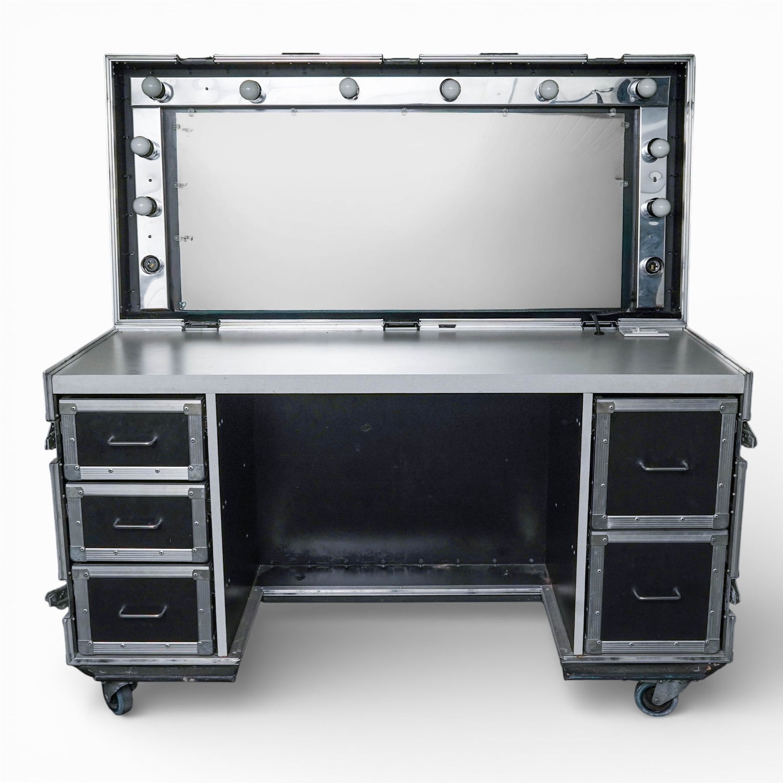 Estate of Whitney Houston Vanity Table: Estate of Whitney Houston Vanity Table 20th Cent, USA Professional stage and dressing room vanity table from the Estate of Whitney Houston. Constructed in an industrial road-case style format, the