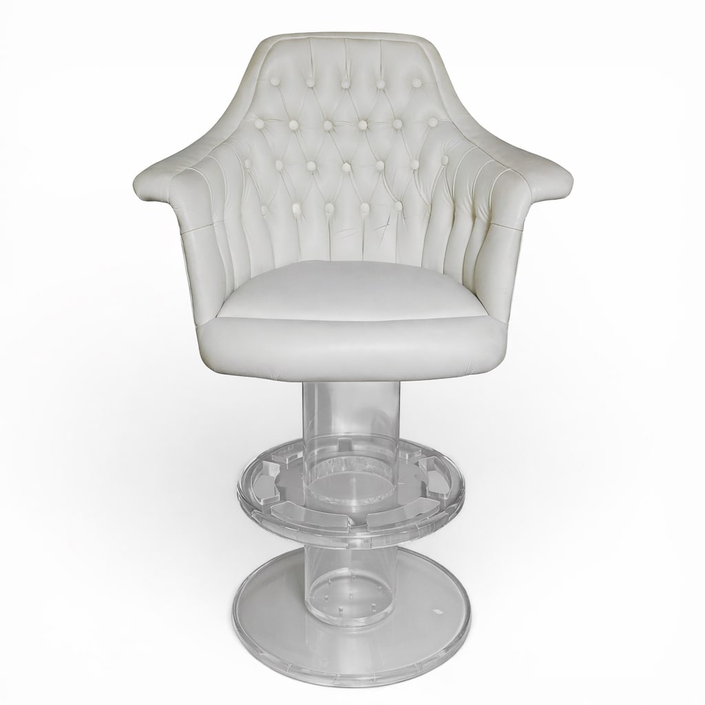 Estate of Whitney Houston Vanity Stool: Estate of Whitney Houston Vanity Stool 20th Cent, USA Elegant vanity stool from the Estate of Whitney Houston, featuring a tufted white leather upholstered seat and back with integrated armrests. The