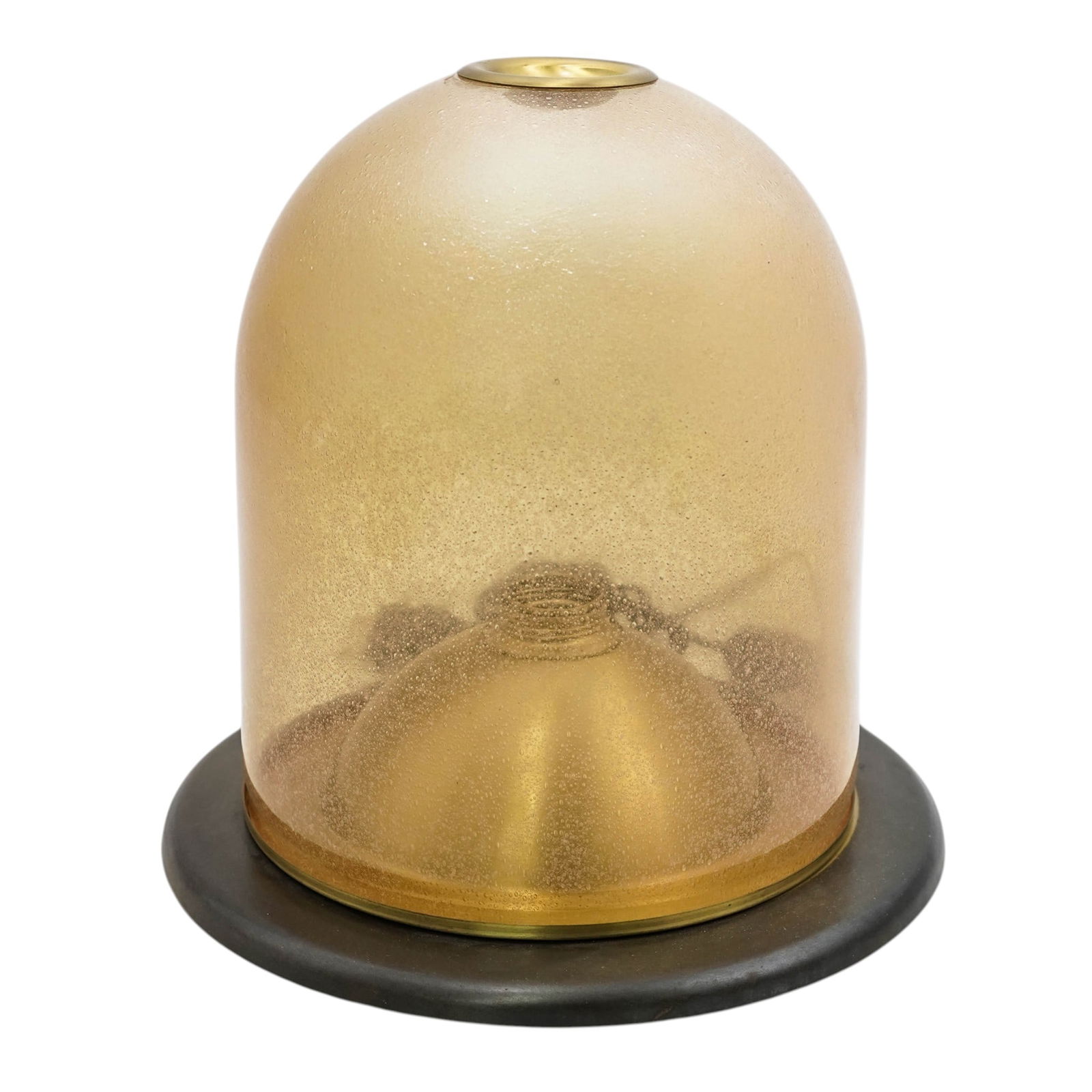 F. Fabbian La Murrina Space Age Amber Glass Dome Table Lamp: F. Fabbian La Murrina Space Age Amber Glass Dome Table Lamp1970s, ItalianThe lamp features a "mushroom" silhouette, a hallmark of mid-century and Space Age Design. The dome is crafted from hand-blown