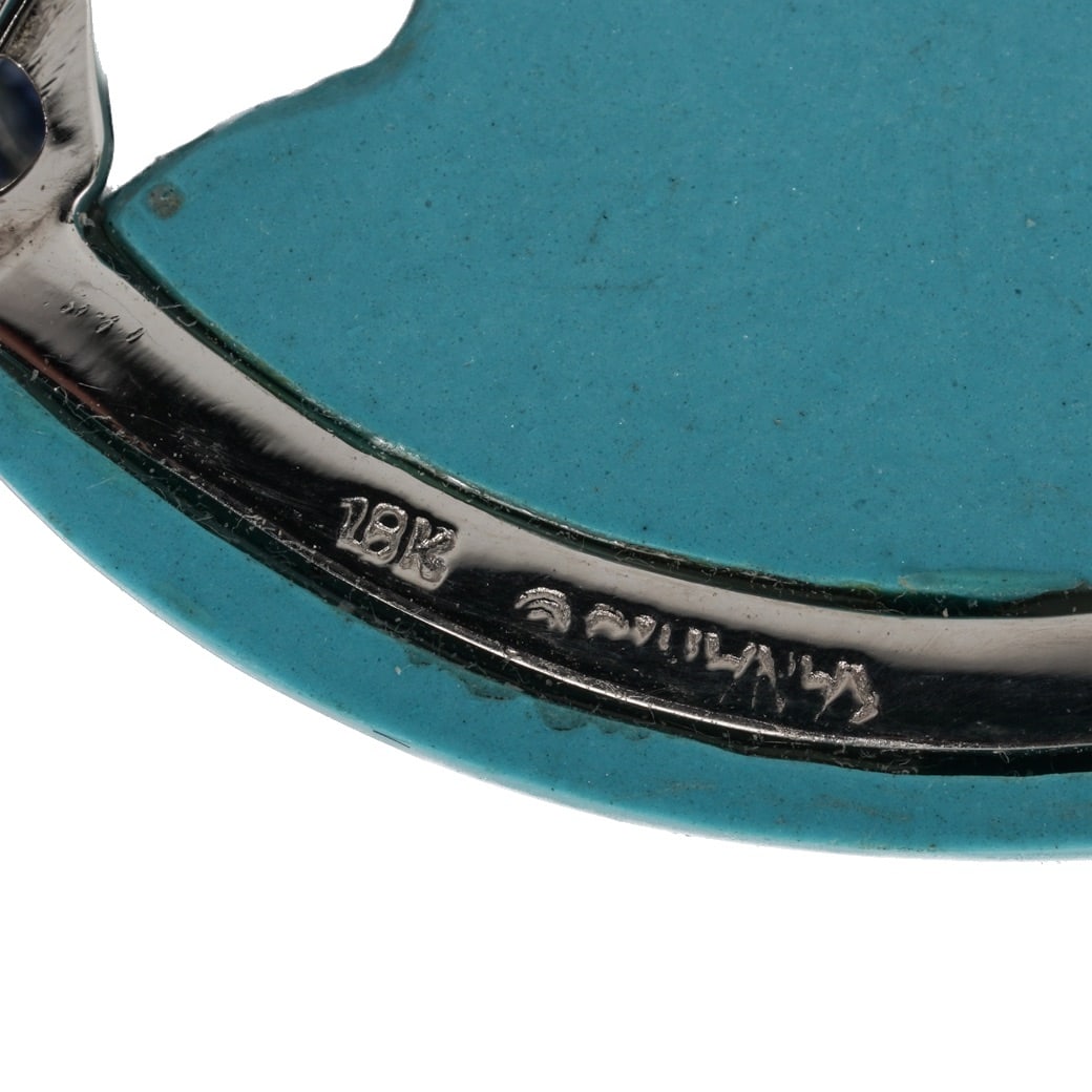 Vintage 18k Gold Turquoise MOP Diamond & Sapphire Brooch Signed - 6