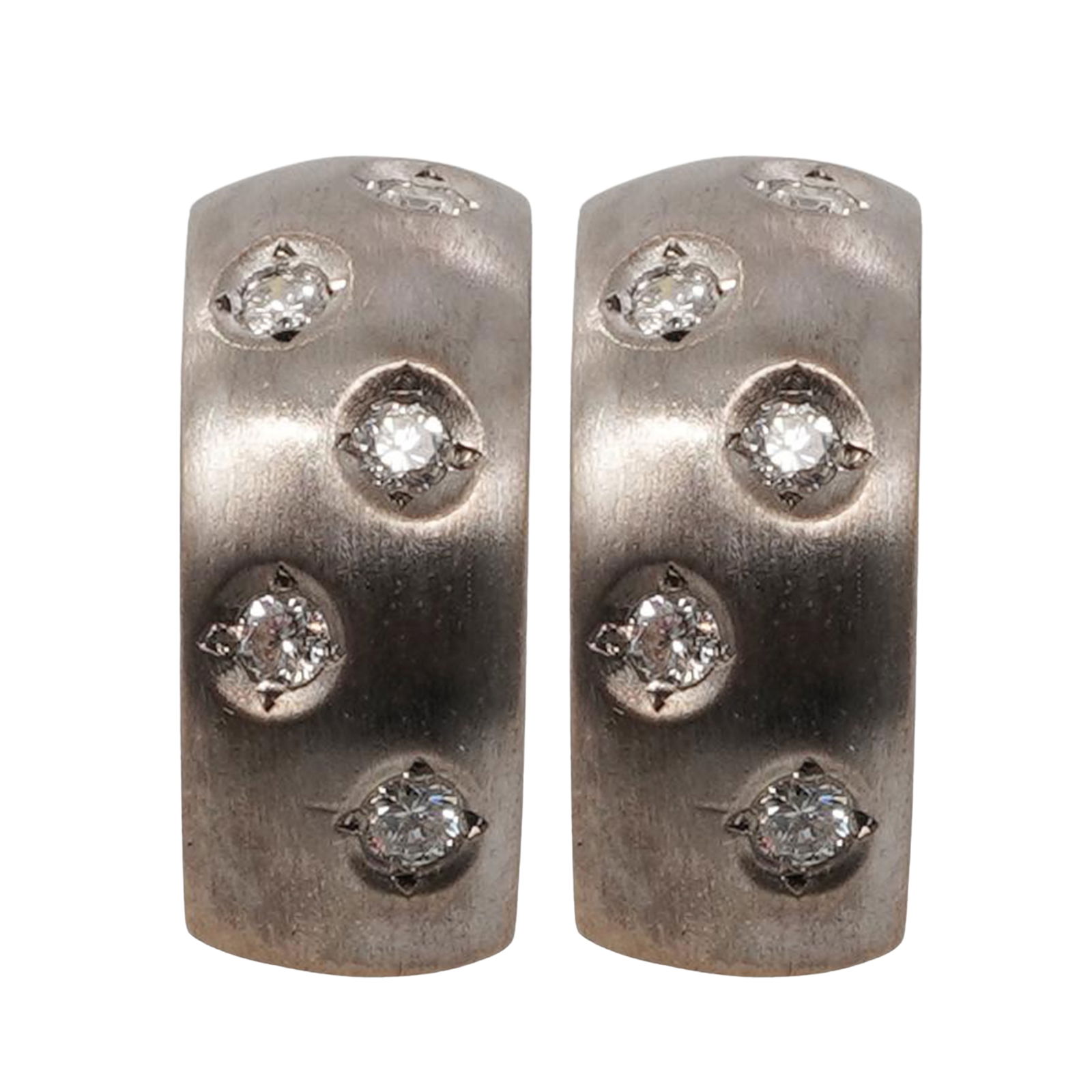 Italian 18k Gold & Diamond Two Tone Hoop Earrings: Italian 18k Gold & Diamond Two Tone Hoop EarringsLate 20th century, ItalyPair of Italian-made 18k gold huggie earrings in a two-tone finish. Each earring is set with approximately 0.10 ct of round dia