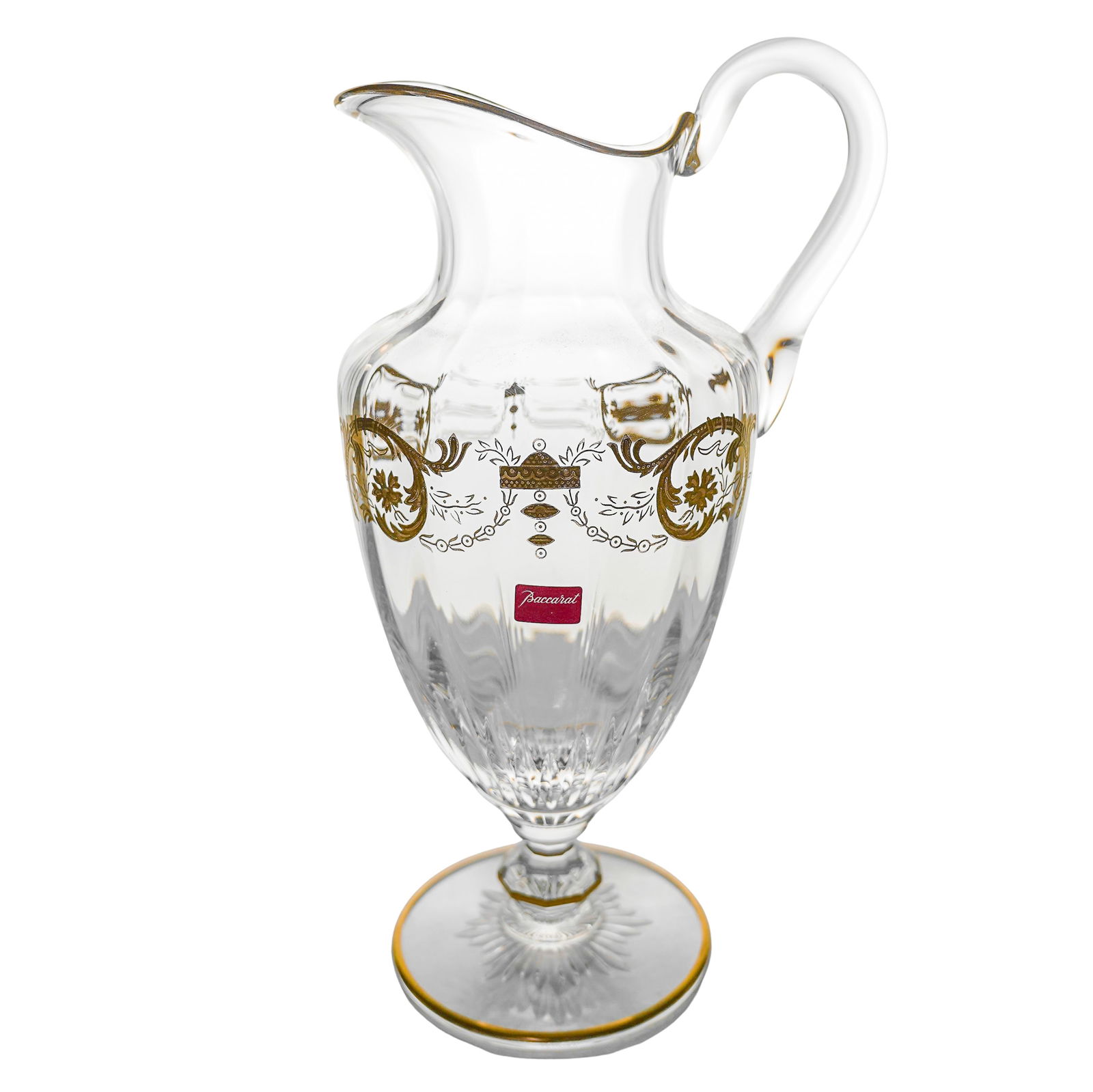 Baccarat Crystal "Imperator" Pitcher: Baccarat Crystal "Imperator" Pitcher20th Cent., FrenchThis elegant piece is an 'Imperator' pitcher by the renowned French crystal manufacturer Baccarat. The piece is characterized by its ornate gold d