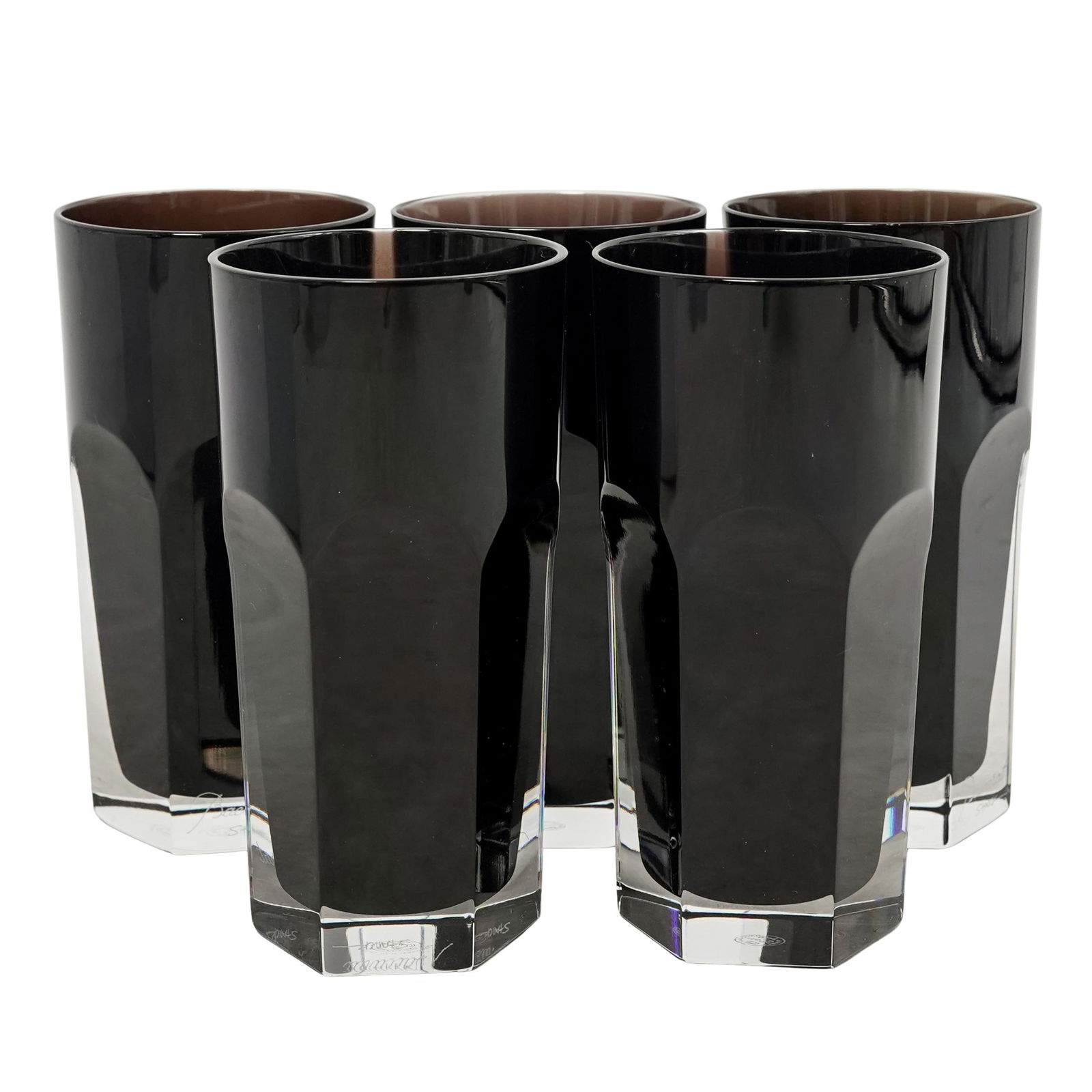 (5 Pc) Baccarat Harcourt Darkside "Black Angel" Highball Glasses (1 of 5)