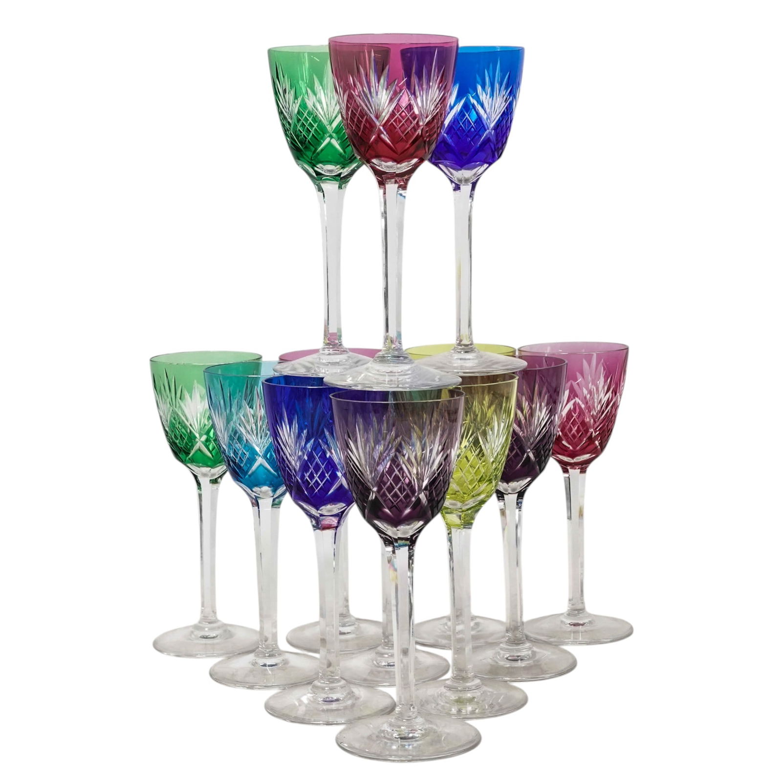 (13 Pc) French Cut Crystal Whine Glasses Stemware Set (1 of 4)
