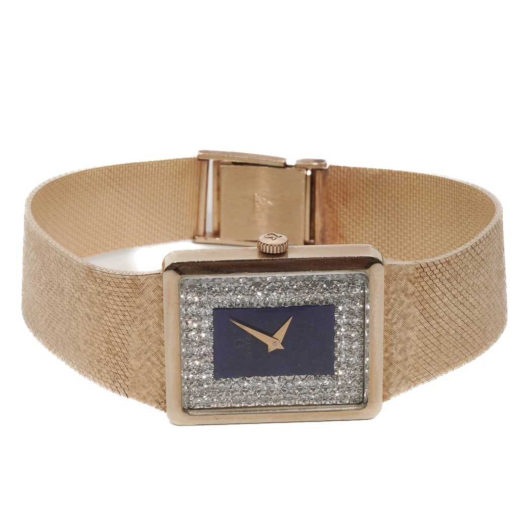 Vintage Omega "De Ville" 14K Gold Diamond & Lapis Dial Watch - 3