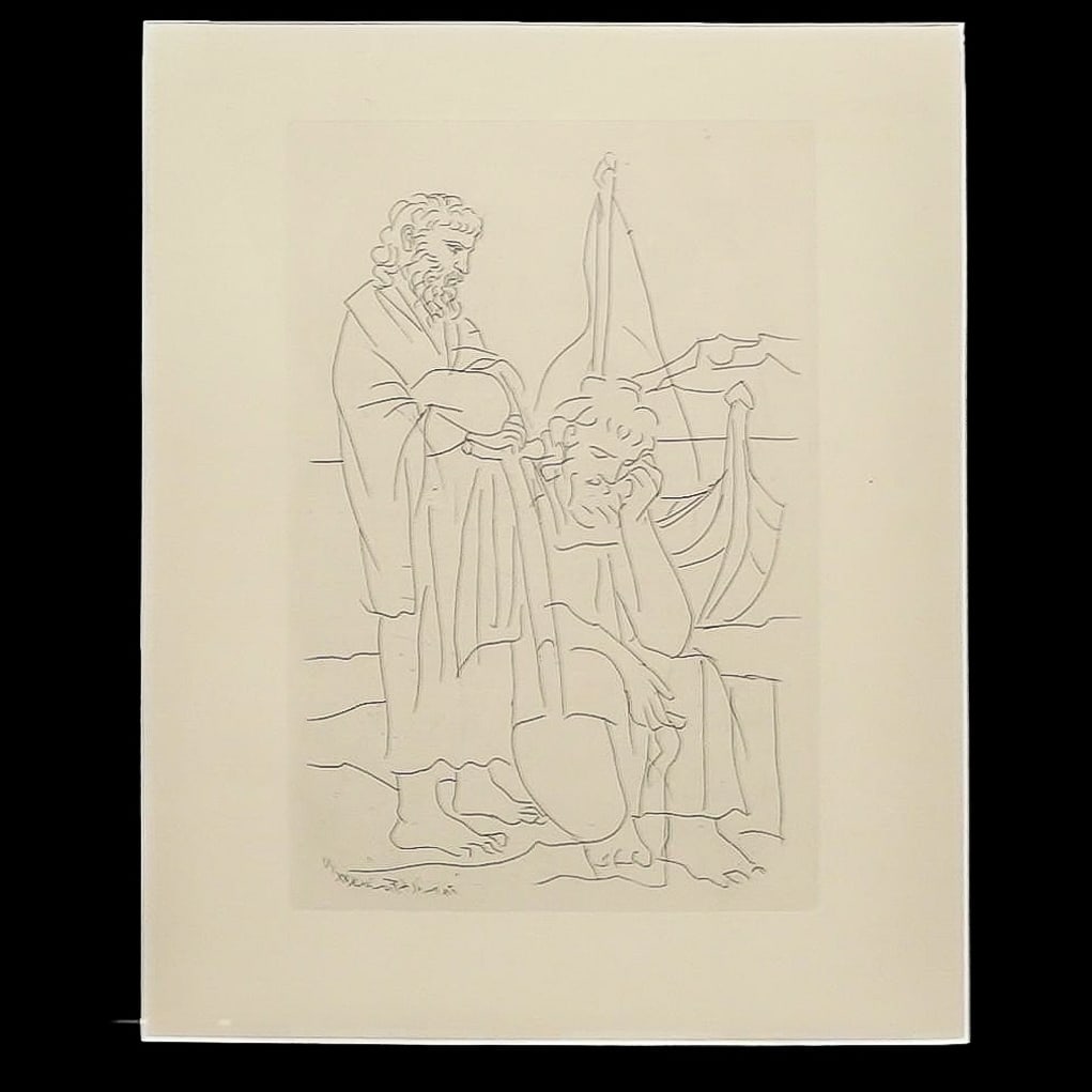 Pablo Picasso (Spanish, 1881-1973) "Deux Vieillards et Voilier" Etching: Pablo Picasso (Spanish, 1881-1973) "Deux Vieillards et Voilier" Etchingcirca 1934Etching titled "Deux Vieillards et Voilier" (Two Old Men and a Sailboat) by Pablo Picasso (Spanish, 1881-1973). It was