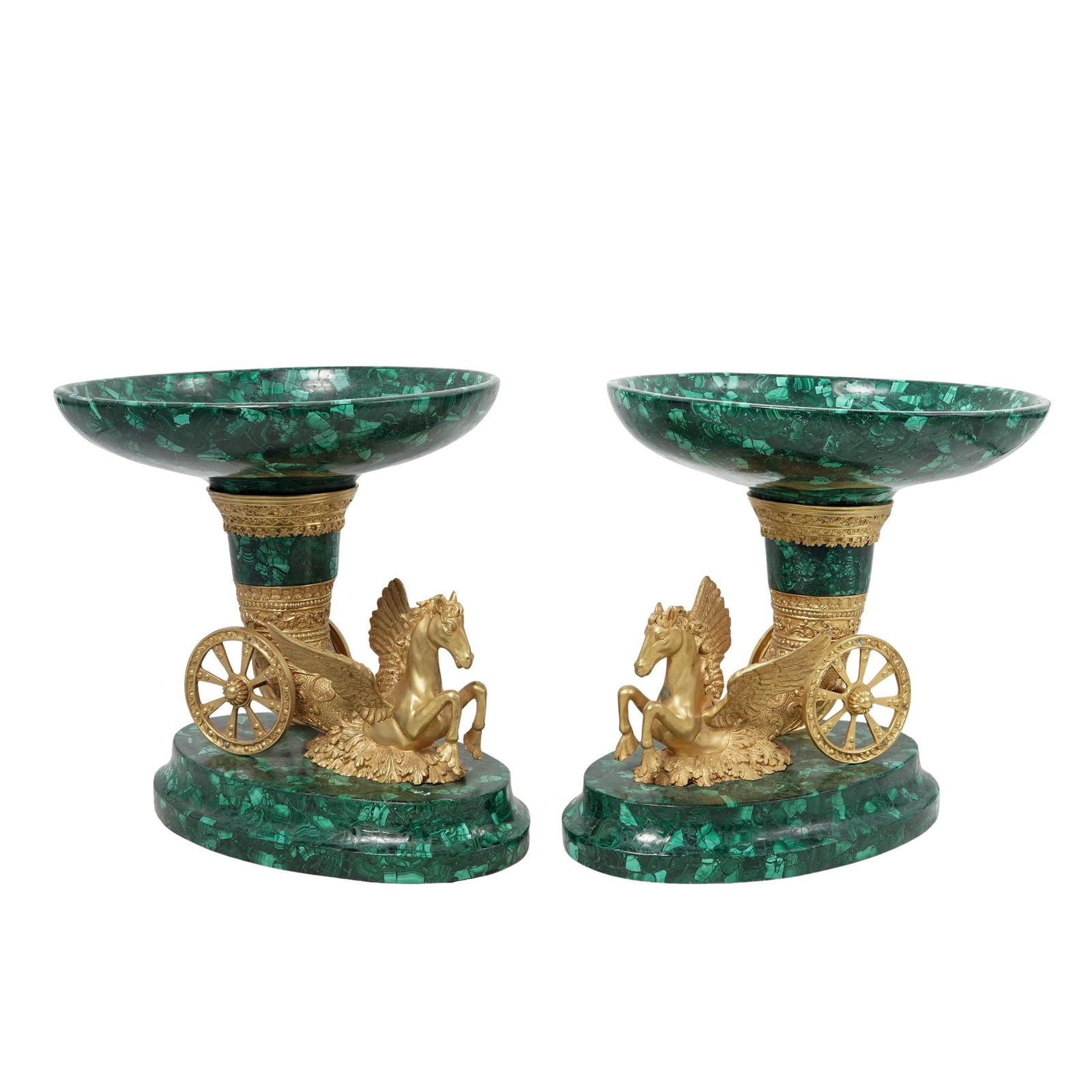 Pair Of Antique Malachite & Gilded Bronze Centerpieces (1 of 9)