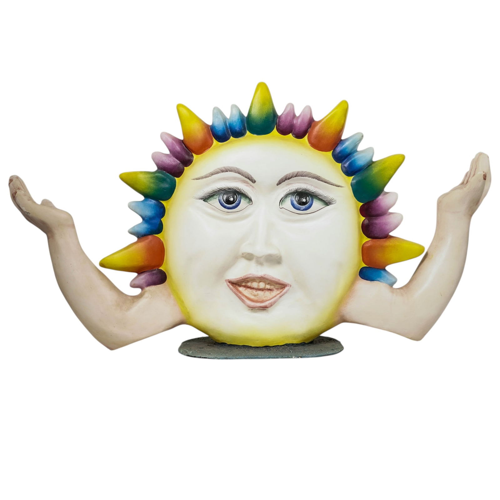 Jorge Vazquez D Tonala Sermel Folk Art "Sun Man" Sculpture: Jorge Vazquez D Tonala Sermel Folk Art "Sun Man" Sculpture Late 20th-early 21st century, Mexico A paper mache hand-painted "Sun Man" sculpture. Signed in bottom right "Jorge Vazquez D Mexico", likely