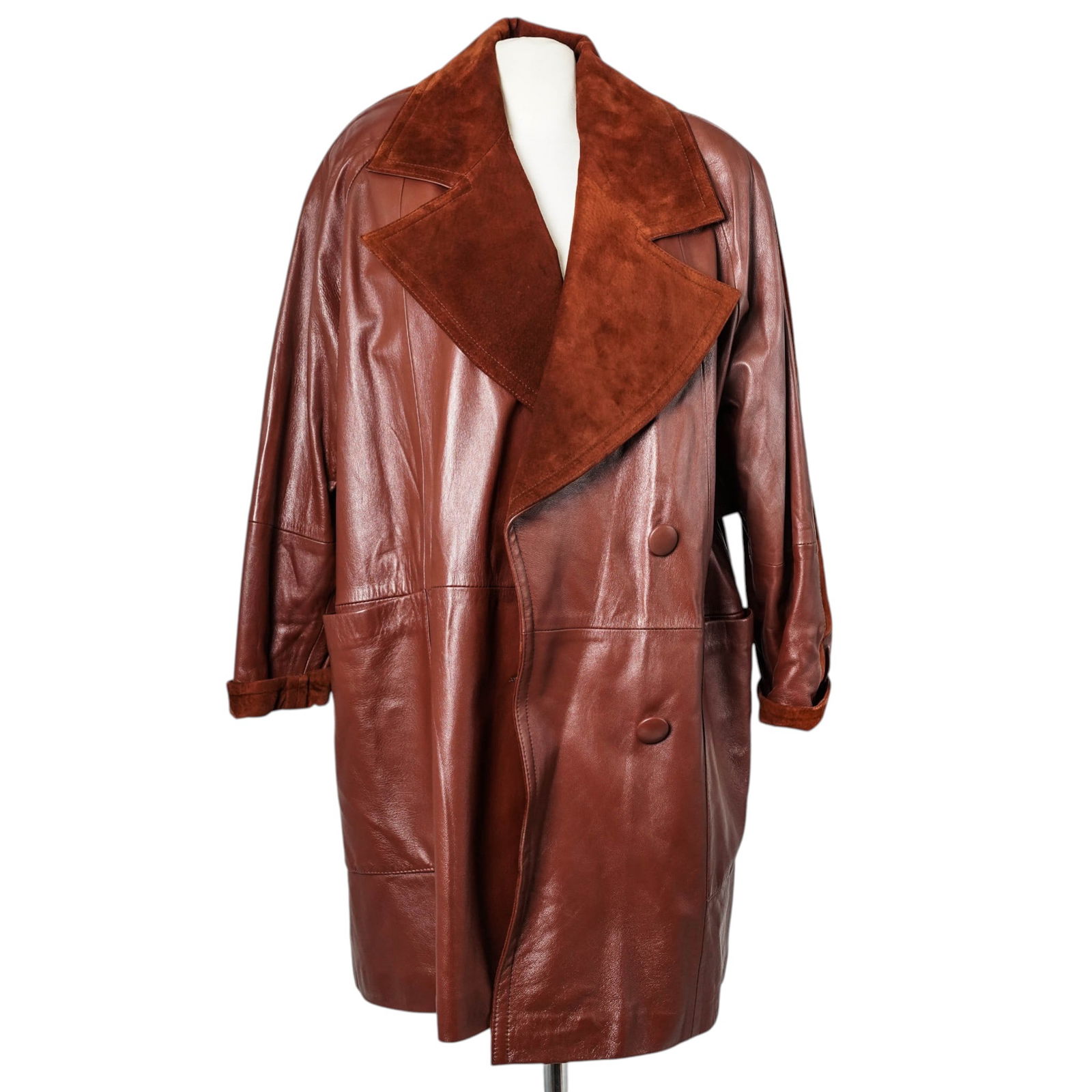 Vintage Lillie Rubin Brown Leather & Suede Jacket: Vintage Lillie Rubin Brown Leather & Suede Jacket20th Cent., IsraeliLillie Rubin Brown Leather & Suede Jacket a vintage brown leather coat featuring a sophisticated mid-length design with distinctive