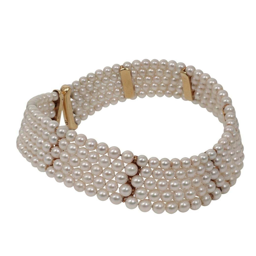 Vintage French 18k Gold & Pearl Choker - 2