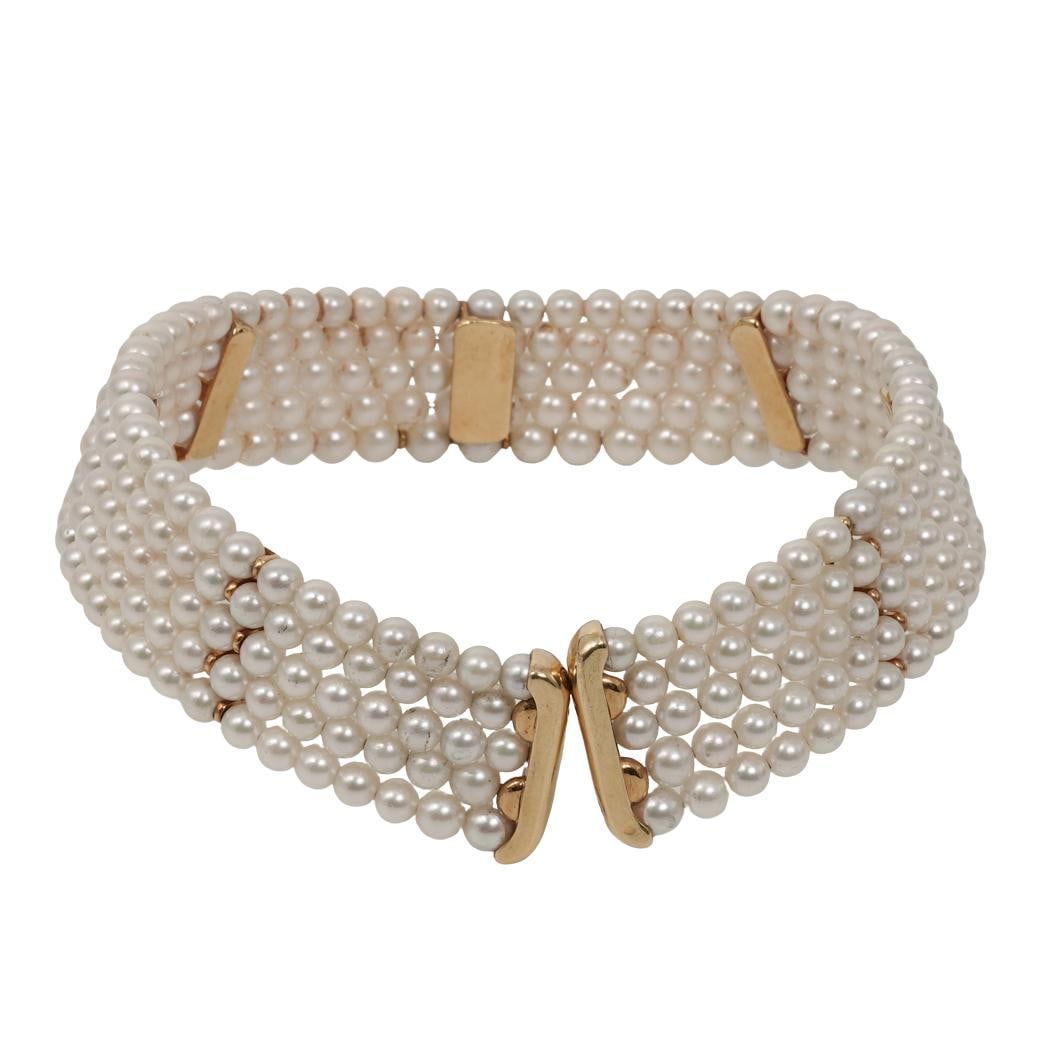 Vintage French 18k Gold & Pearl Choker - 4