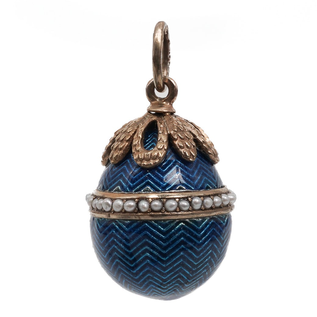 Imperial Faberge Era 14k Gold Guilloche Enamel Egg Pendant (1 of 8)