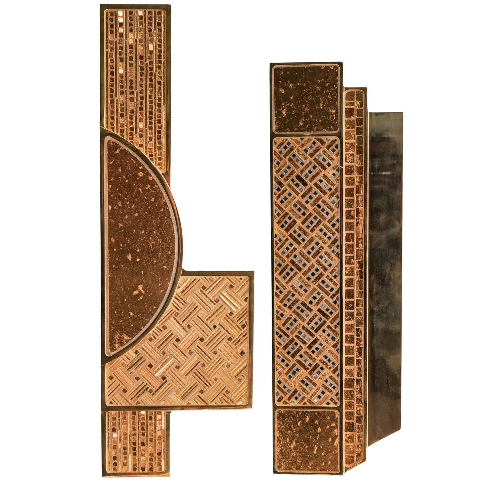 (2 pcs) SICIS "Broadway" & "Gatsby" Mosaic Door Handles: (2 pcs) SICIS "Broadway" & "Gatsby" Mosaic Door Handles21st century, ItalianA set of door handles manufactured by SICIS.(1) "Broadway" mosaic door handle, aluminum alloy with a polished gold finish.(1