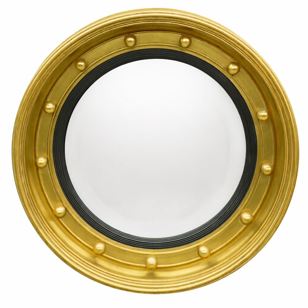 Carver's Guild 'Grand Federal" Rondel Convex Mirror: Carver's Guild 'Grand Federal" Rondel Convex Mirror20th century, AmericanA Federal-style "Grand Federal" gilt wood convex "rondel" mirror. Marked on back with a Carver's Guild mounting and care guide