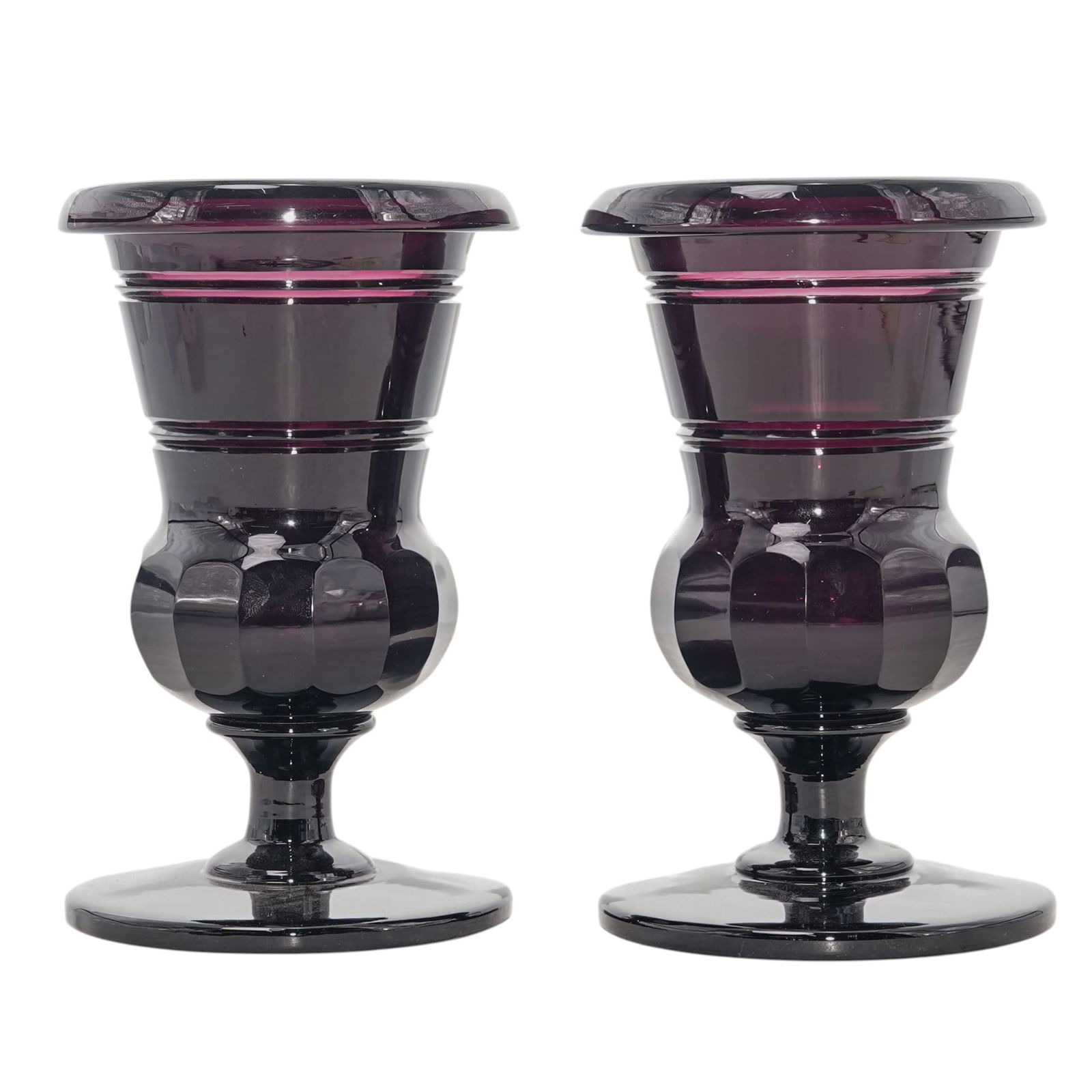 Pair of Cut Amethyst Celery Glass Vases (1 of 8)