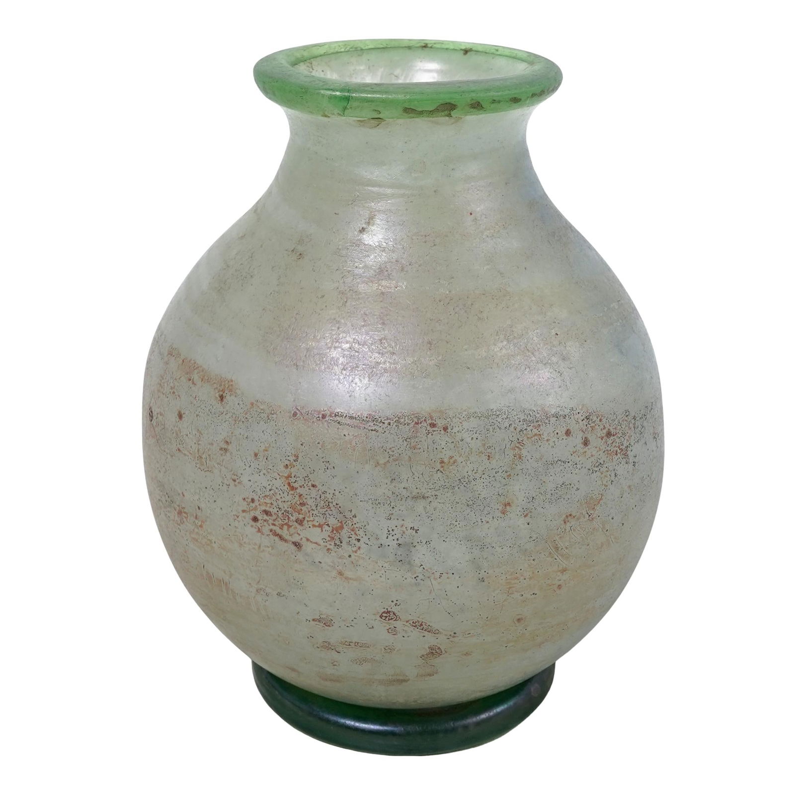 Antique Loetz Austrian Iridescent Art Glass Vase: Antique Loetz Austrian Iridescent Art Glass Vasecirca 1900s, AustrianAntique Loetz Austrian Iridescent Art Glass Vase. The bulbous form with a flaring rim, decorated with iridescent glass and green hu