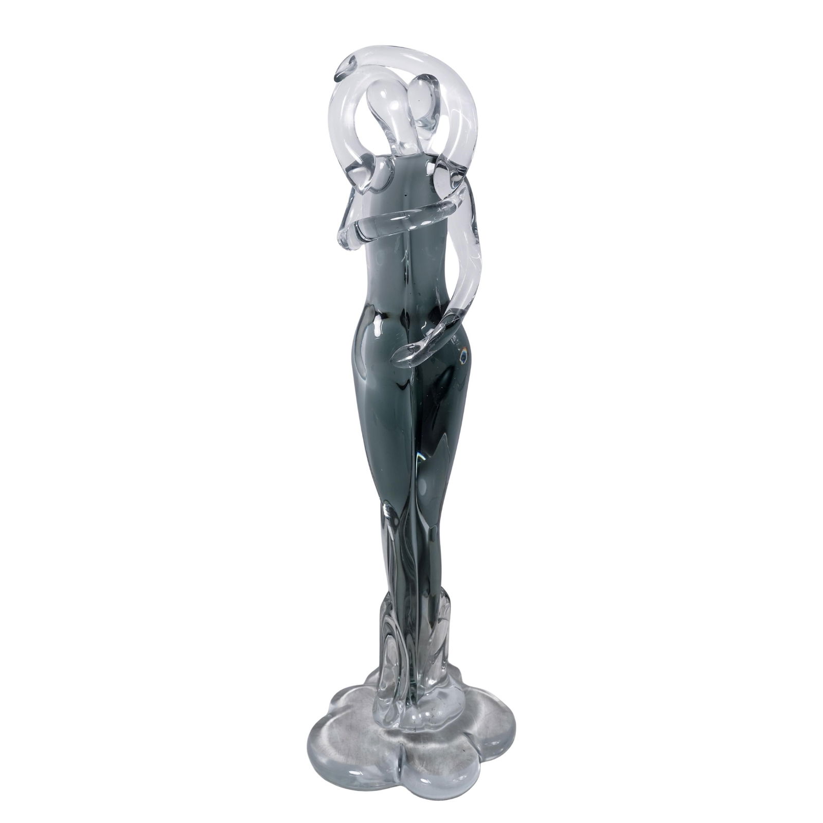 Murano Art Glass "Lovers" Sculpture: Murano Art Glass "Lovers" Sculpture 20th century. Italian Murano hand-blown ombre black and clear art glass statue depicting lovers embracing. H: 18 1/2"
