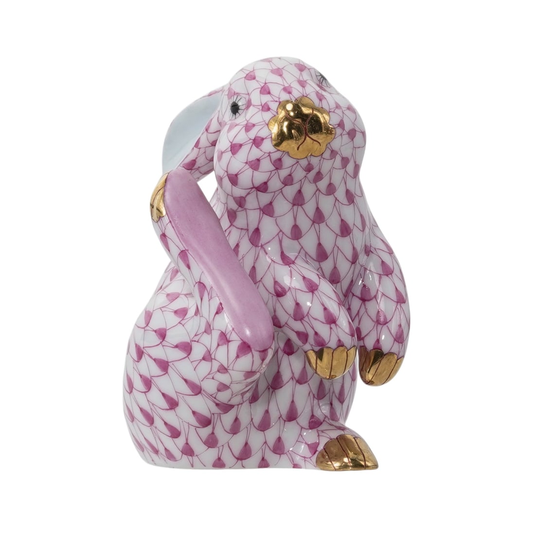 Herend Porcelain "Scratching Bunny" Pink Fishnet Figurine (1 of 4)