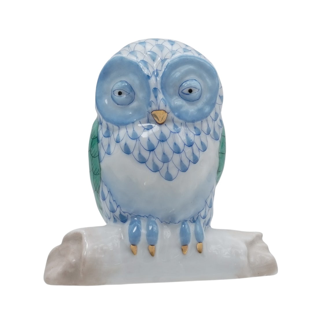 Herend Porcelain "Owl On Branch" Blue Fishnet Figurine (1 of 5)