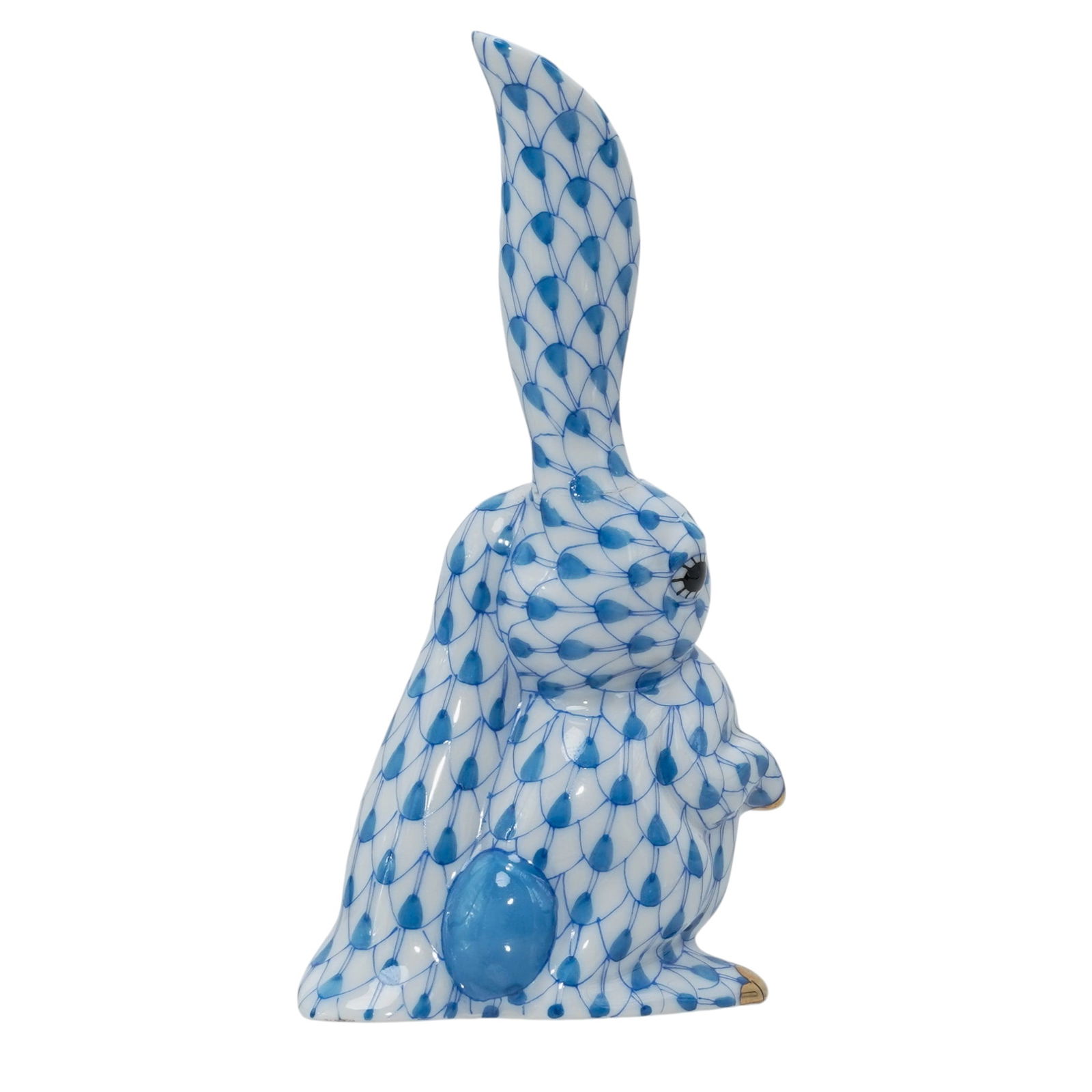 Herend Porcelain Rabbit Blue Fishnet Figurine - 3