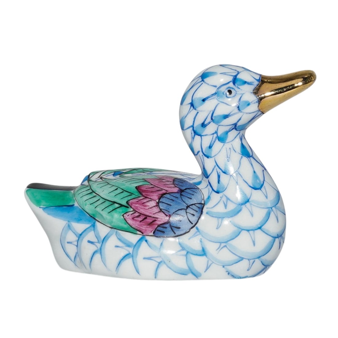 Herend Porcelain "Baby Duck" Miniature Blue Fishnet Figurine (1 of 5)