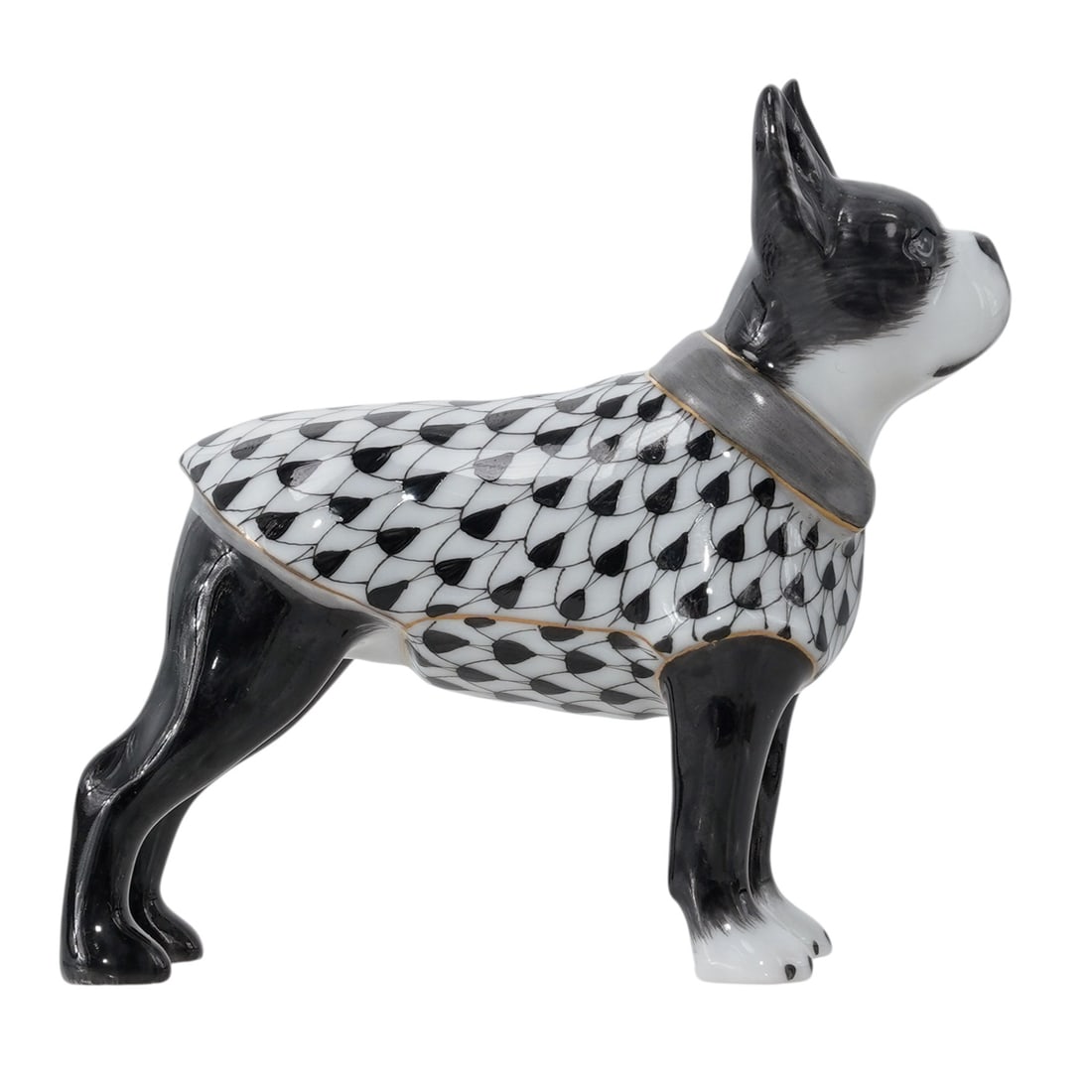 Herend Porcelain "Boston Terrier" Black Fishnet Figurine - 2