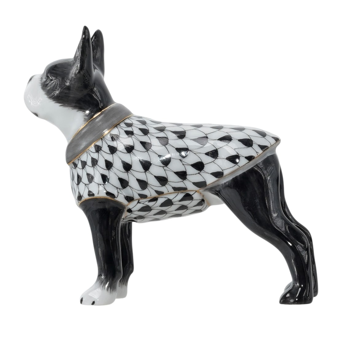 Herend Porcelain "Boston Terrier" Black Fishnet Figurine - 4