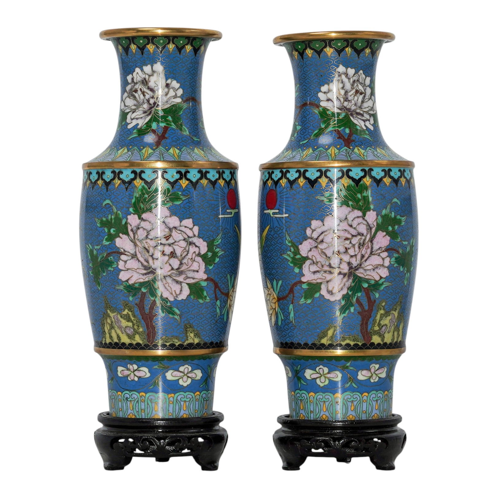 Pair of Chinese Cloisonne Phoenix Vases (1 of 4)