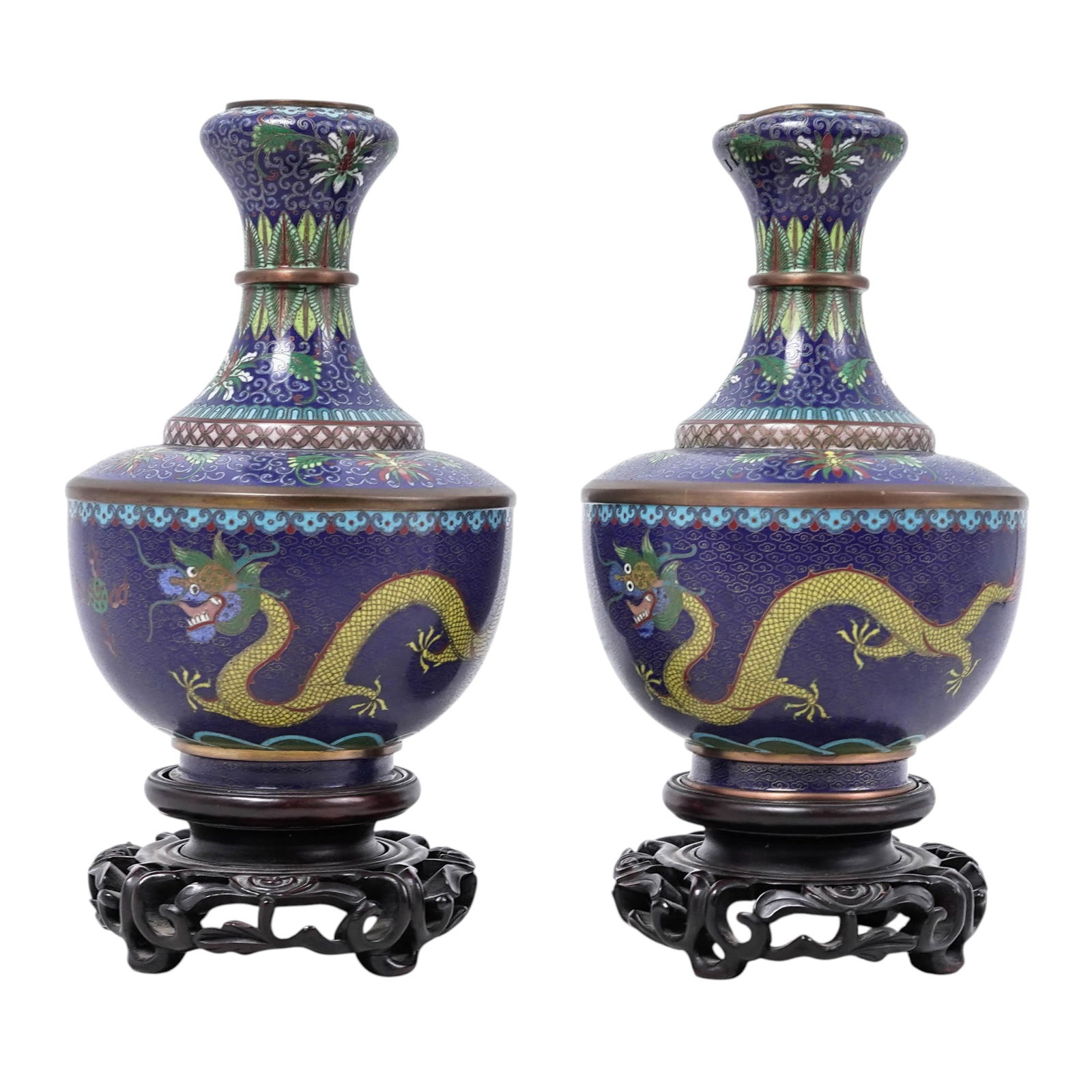 Pair Of Antique Chinese Cloisonne Enamel Vases (1 of 7)