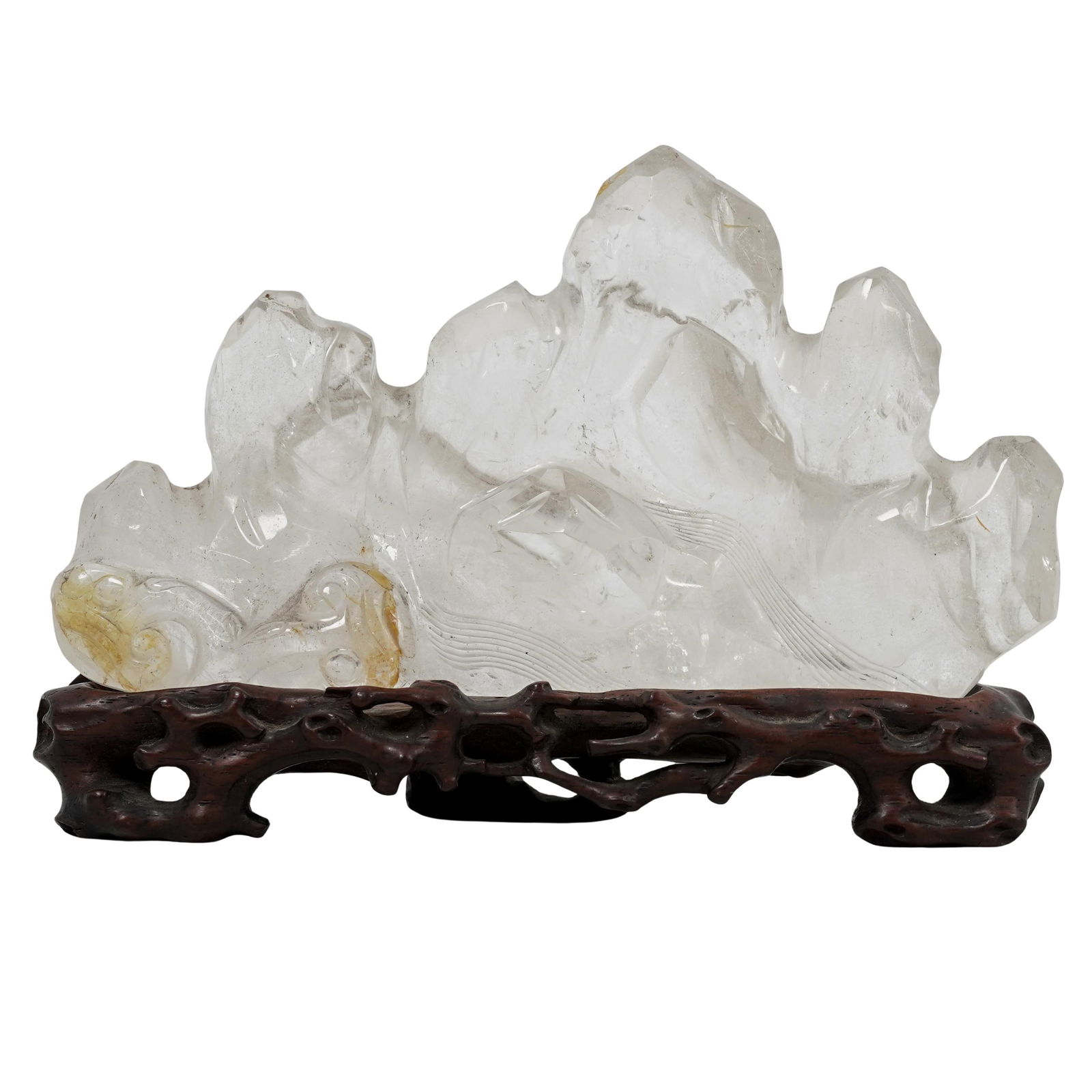 Chinese Quartz Crystal Scholars Brush Rest: Chinese Quartz Crystal Scholars Brush Rest20th century, ChineseHand-carved quartz crystal sculpture design to resemble a mountain range, referred as "Scholar's Rock in traditional Asian art. It is mou