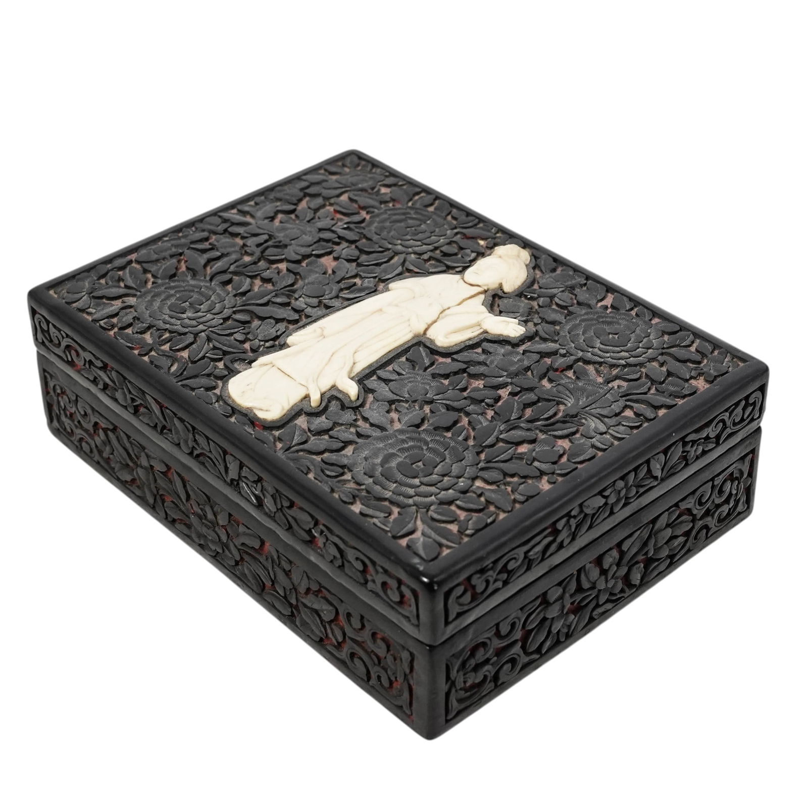 Antique Chinese Cinnabar Lacquer & Carved Bone Box (1 of 8)