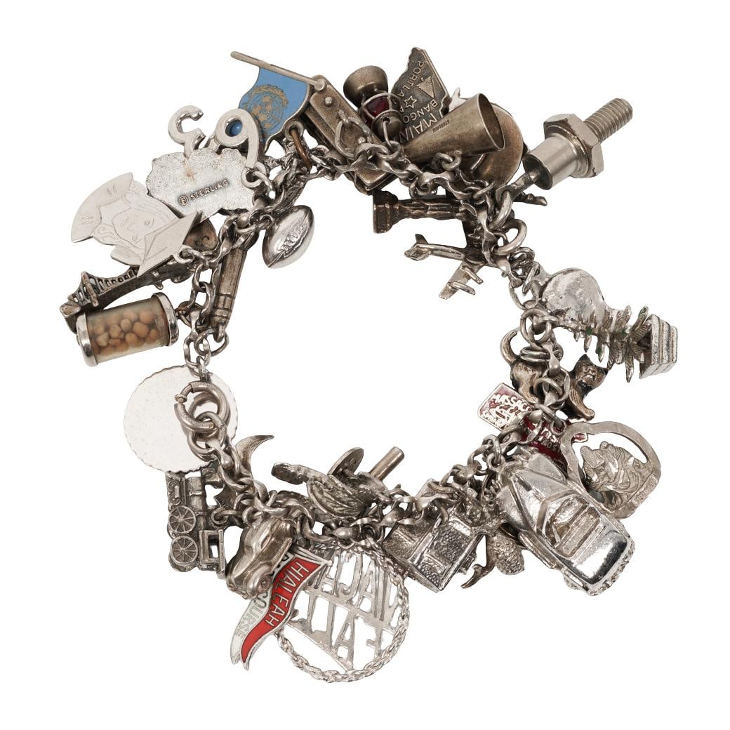 Sterling Silver Charm Bracelet with Assorted Charms (1 of 9)