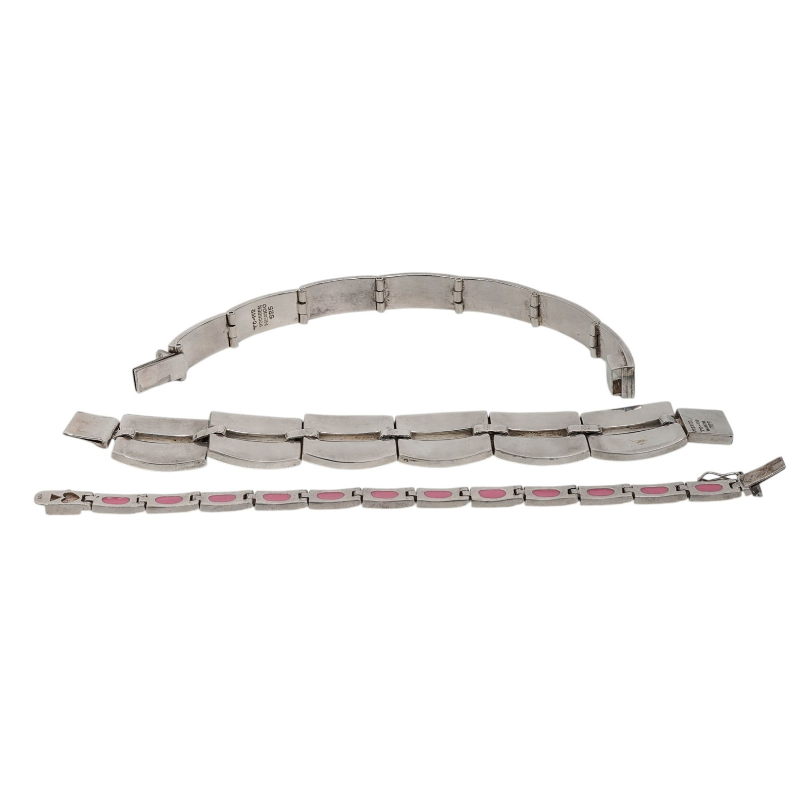 (3 Pcs) Sterling Silver & Hardstone Link Bracelets - 6