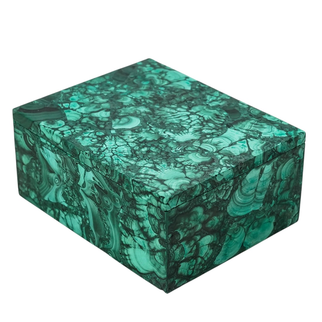 Vintage Malachite Box: Vintage Malachite Box 20th century A small carved malachite rectangular box. H 1.625" x W 3.125" x L 4"