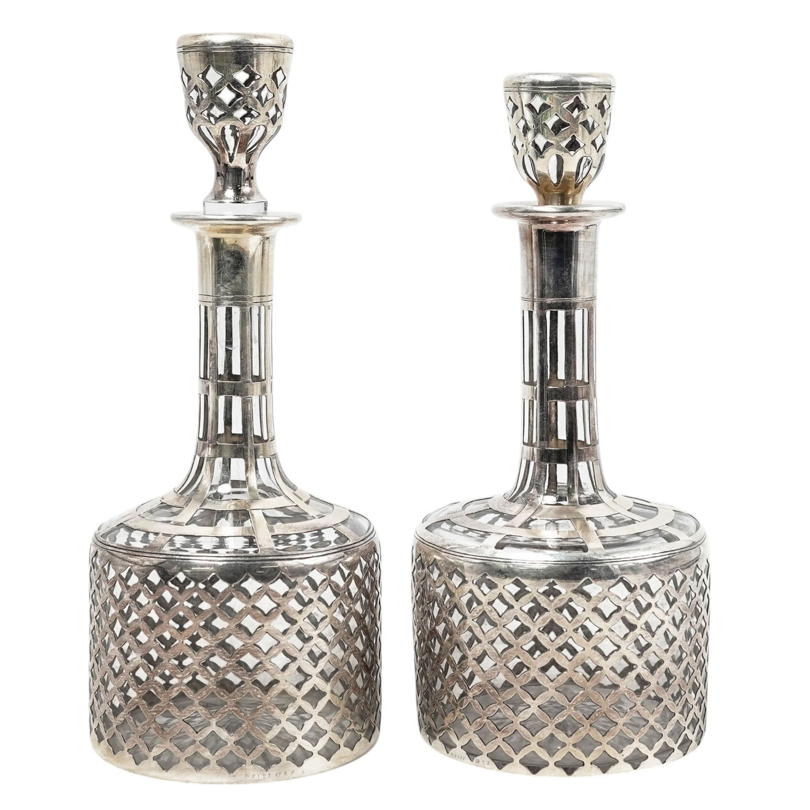 Antique Silver Overlay Glass Liquor Bottle Decanters (1 of 7)