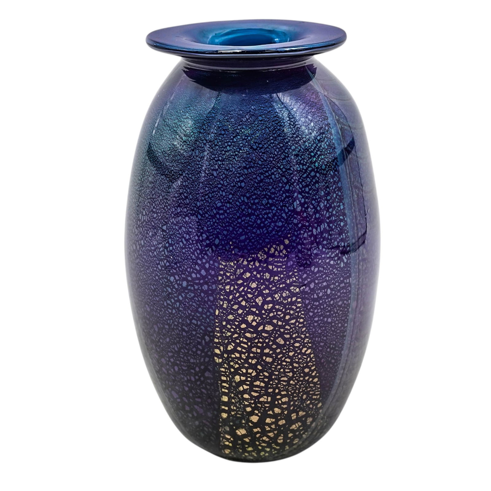 Large Blue and Gold Art Glass Vase, Signed (1 of 7)