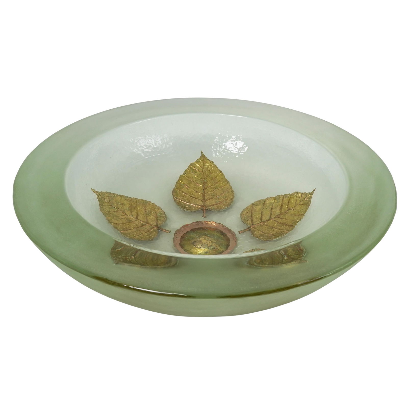 George Bucquet (American b. 1954) Gilt Leaf Glass Bowl: George Bucquet (American b. 1954) Gilt Leaf Glass Bowl2012, AmericanA glass bowl featuring a central five-leaf gilt motif by George Bucquet (American, born 1954). Signed on bottom and dated 2012.H 6.5