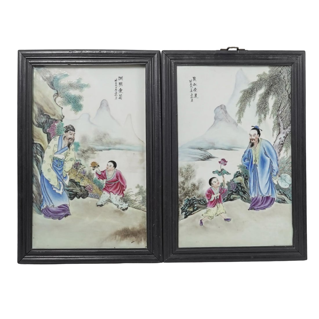 Pair Of Chinese Republic Famille Rose Porcelain Plaques: Pair Of Chinese Republic Famille Rose Porcelain Plaques 1940s, Chinese A matching pair of Chinese Republic period famille rose porcelain plaques. This pair celebrates the 'Scholars' Favorites' motif: