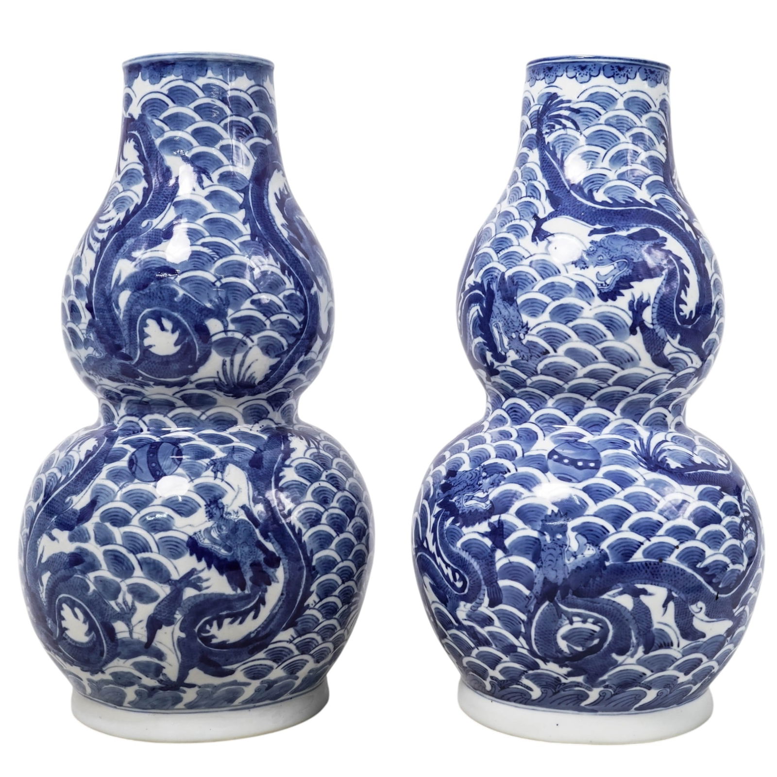 Pair Chinese Blue And White Porcelain Double Gourd Vases (1 of 7)