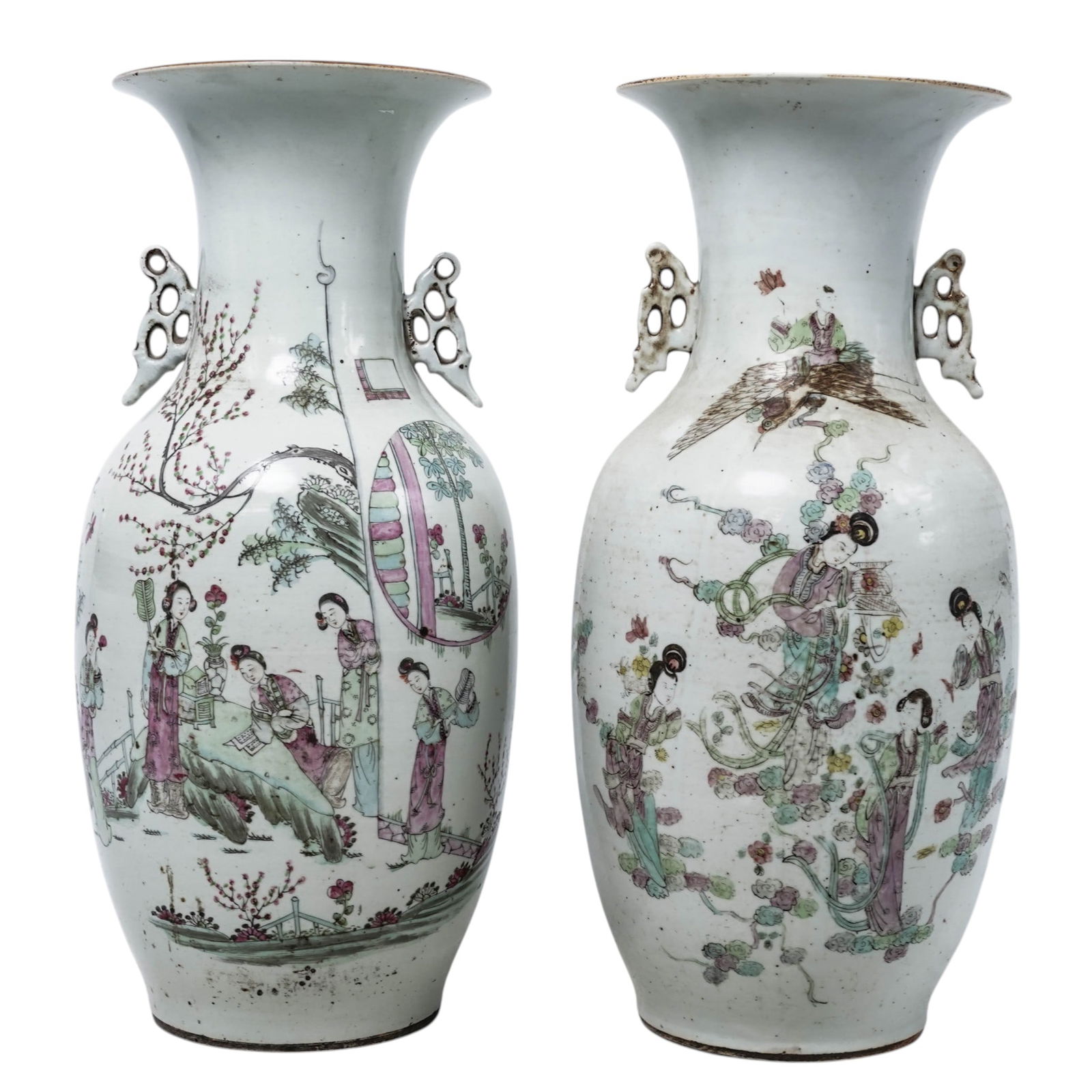 Pair Qing Dynasty Porcelain Famille Rose Baluster Vases (1 of 10)