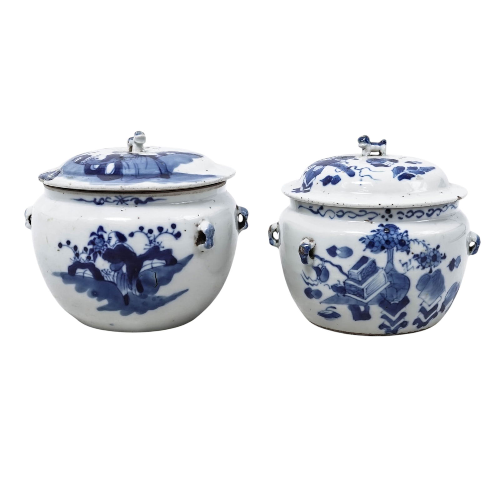 Pair Chinese Qing Dynasty Blue & White Porcelain Jars (1 of 8)