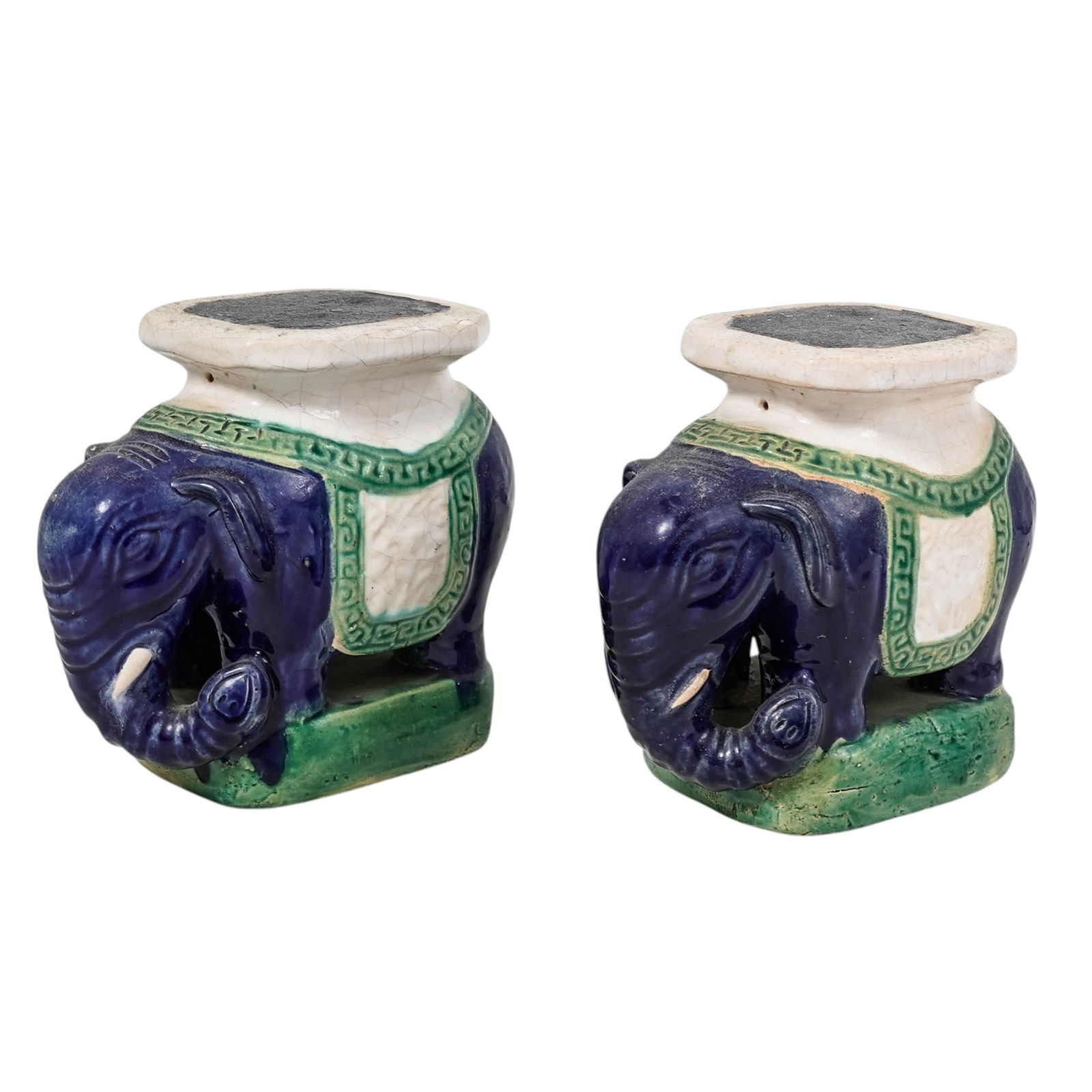 Pair Of Chinese Shiwan Pottery Elephant Pedestals: Pair Of Chinese Shiwan Pottery Elephant PedestalsMid 20th Cent., ChineseThese stools are excellent examples of Shiwan pottery, a famous type of Chinese stoneware from Foshan, Guangdong. Often called t