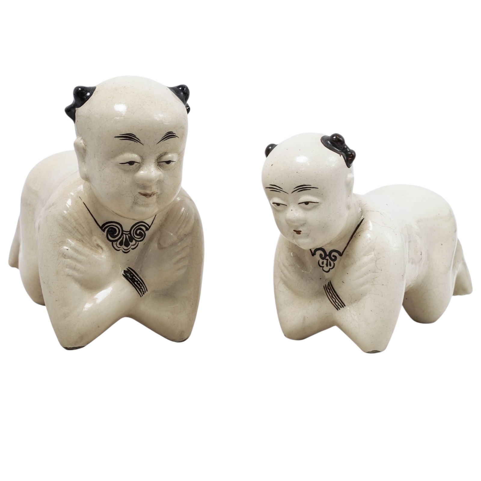 (2pc) Antique Chinese Qing Cizhou Ware Pottery Pillow (1 of 7)