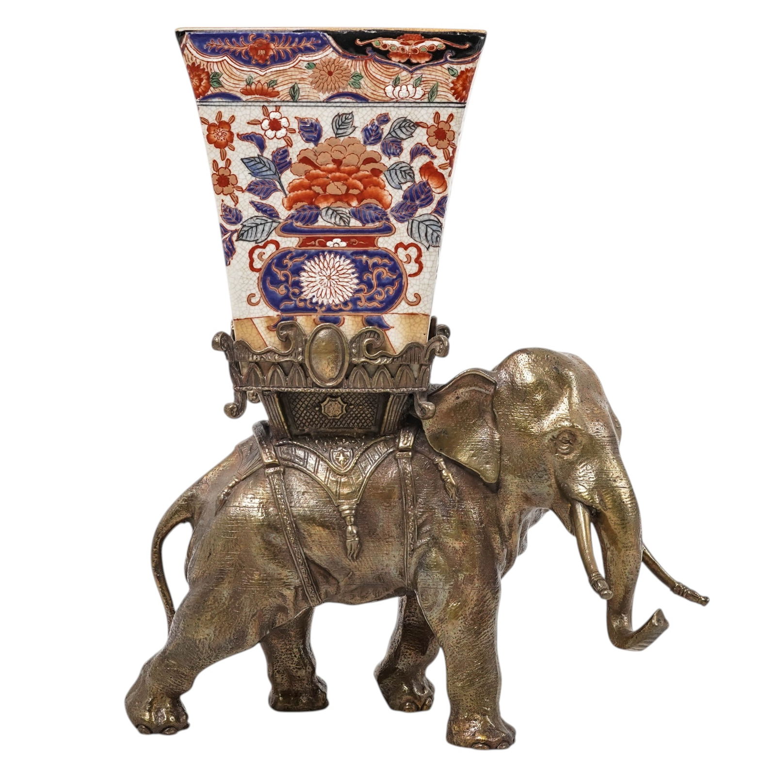 Imari-Style Bronze & Ceramic Elephant Centerpiece (1 of 7)