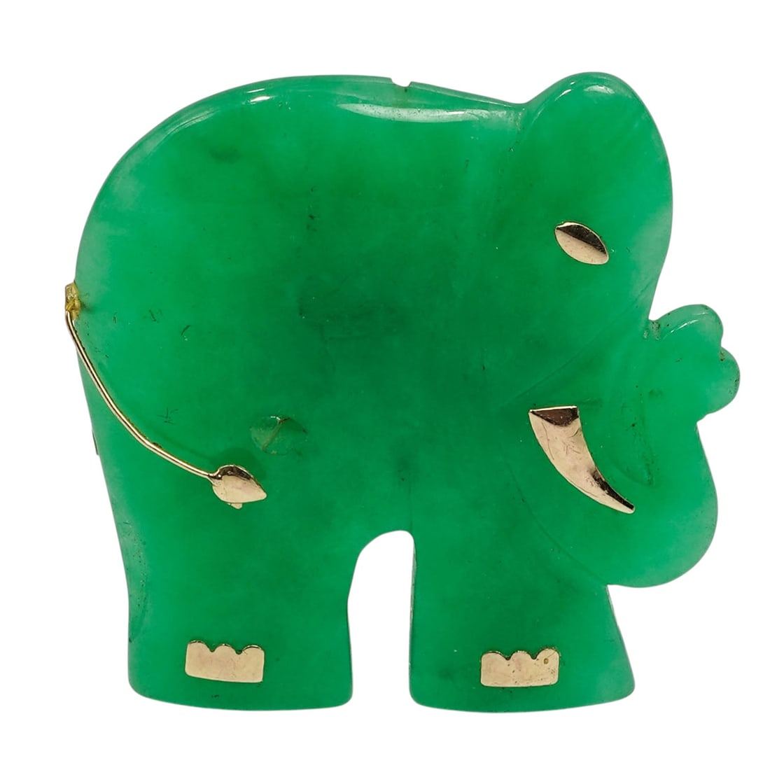 Chinese Carved Green Jade Elephant Pendant with Gold Accents (1 of 5)