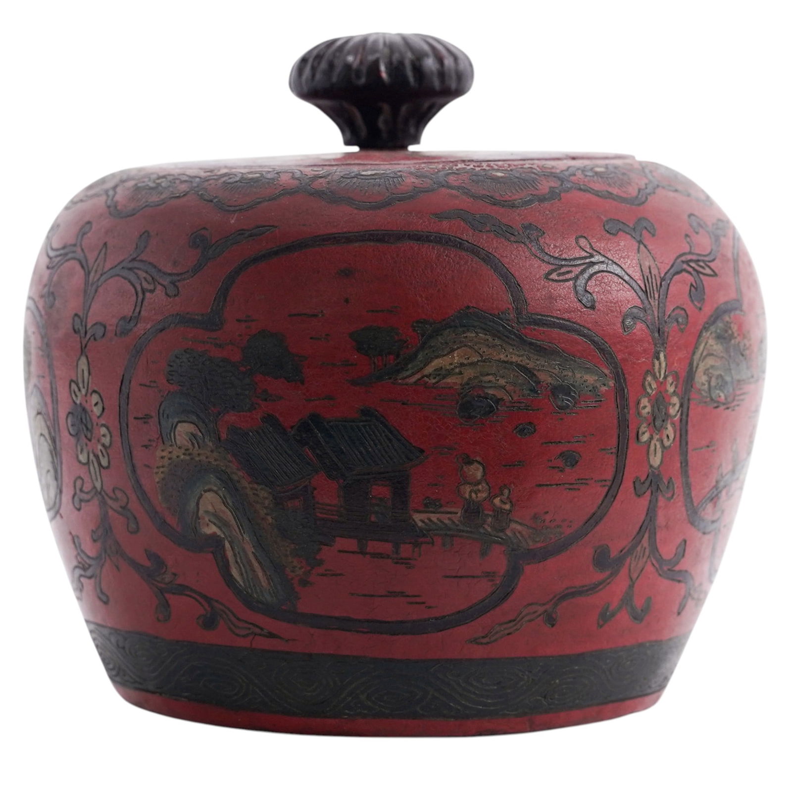 Chinese Paper Mache Lacquered Ginger Jar (1 of 4)