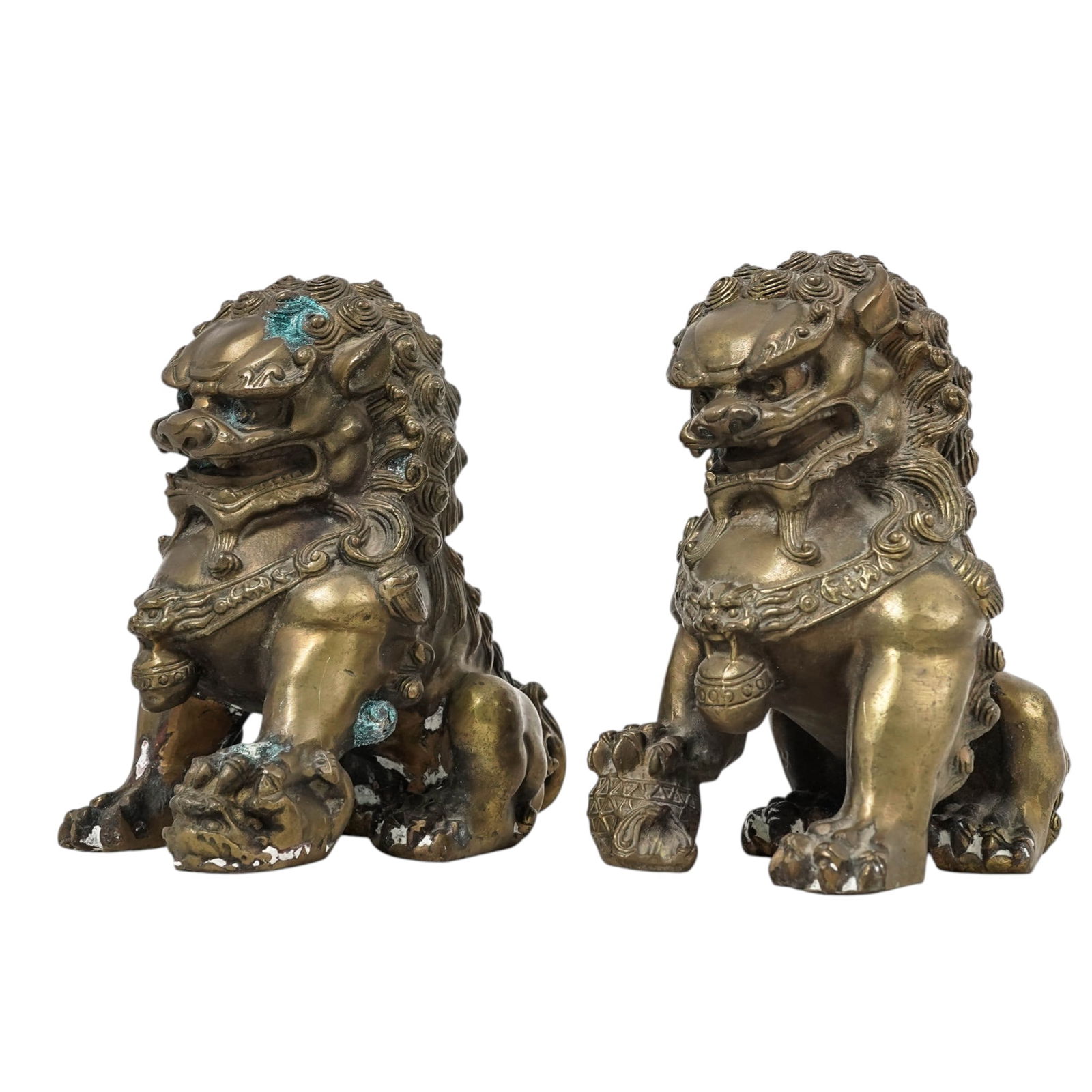 Pair Of Chinese Cast Metal Foo Dog Figurines (1 of 8)